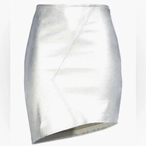 ba&sh REAL LEATHER Asymmetrical Silver Skirt